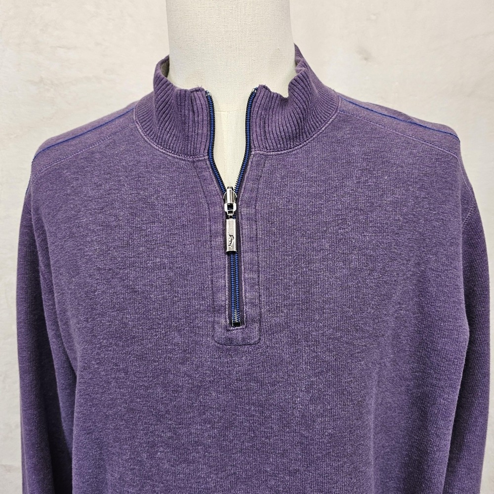 Tommy Bahama Sweater Mens Large Purple Gray 1/4 Zip Reversible Mock Neck Knit - Picture 3 of 14